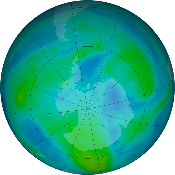 Antarctic ozone map for 22 February 2015